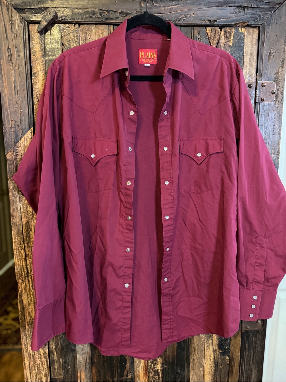 Vintage Plains Western Wear Burgundy Pearl Snap Shirt Men’s M Cowboy Rodeo